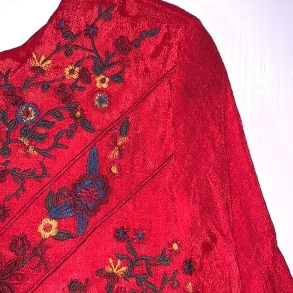 Umgee USA Womens Red Embroidered Bell Sleeve Boho Dress M Rayon Flowy Fit - Picture 7 of 16